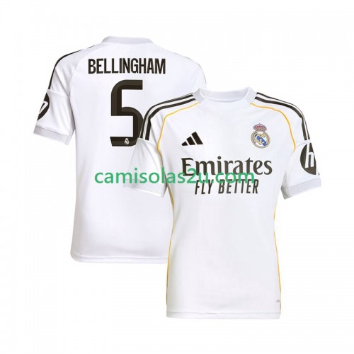 Camisolas de futebol Real Madrid Jude Bellingham 5 Equipamento Principal 2025/26 Manga Curta Camisolas de futebol Real Madrid Jude Bellingham 5 Equipamento Principal 2025/26 Manga Curta